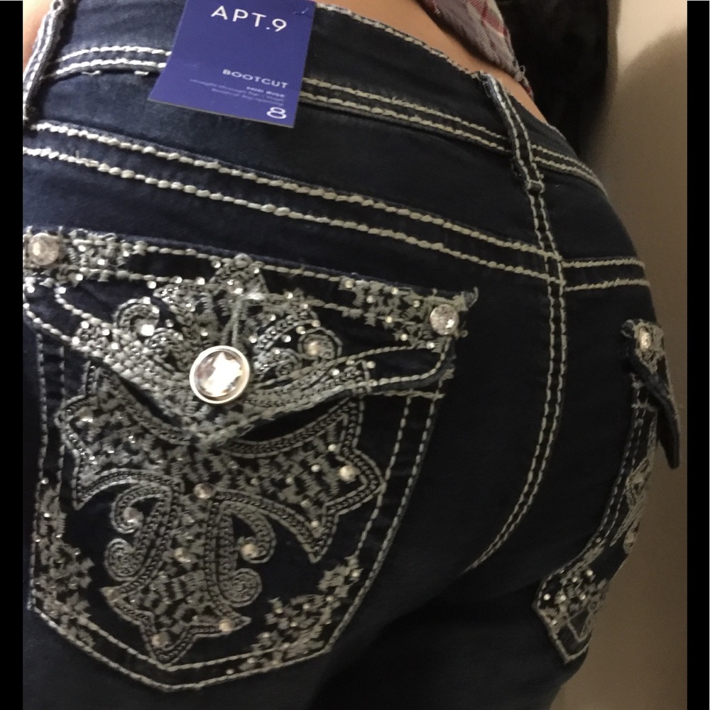 Apt 9 Bling Cross Flap Pocket Jeans  Size 8 NEW